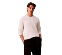 Rundhalspullover CALVIN KLEIN "LS TEXTURED COTTON CREWNK SWEATE", Herren, Gr. L, tofu, Web, Obermaterial: 100% Baumwolle, unifarben, lässig geschnitten normal, Rundhals, eingesetzt Rippbündchen, Pullo