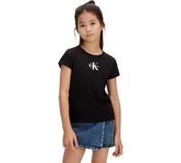 Calvin Klein Mädchen T-Shirt Kurzarm Micro Monogram aus Baumwolle, Schwarz (1716 Black), 16 Jahre