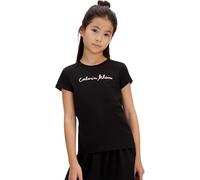 Calvin Klein Mädchen T-Shirt Kurzarm Script Logo Slim aus Baumwolle, Schwarz (1716 Black), 12 Jahre