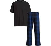 Calvin Klein Pure Flannel Short Sleeve Pyjamas Schwarz/Blau Baumwolle Small Damen