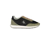 Sneaker CALVIN KLEIN JEANS "RETRO RUNNER ESS MIX MAT", Damen, Gr. 40, schwarz, khaki, Leder, Textil, unifarben mit Farbeinsatz, Schuhe, Schnürschuh, Runner-Sneaker, Freizeitschuh mit seitlichem CK-Log