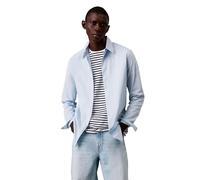 Langarmhemd CALVIN KLEIN "LONG SLEEVE SOLID STRETCH SLIM SHIRT", Herren, Gr. S, N-Gr, niagara mist, Web, Obermaterial: 96% Baumwolle, 4% Elasthan, unifarben, slim fit hüftlang, Rundhals, Ärmel mit Ärm