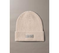 Strickmütze CALVIN KLEIN "PATCH CHUNKY RIB COTTON BEANIE", Damen, grau (chateau gray), Strick, Baumwollmischung, unifarben, casual, Mützen, mit Markenlogo (36709533-0) chateau gray
