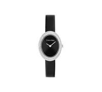 Calvin Klein "TWISTED BEZEL" Armbanduhr, Damenuhr, Lederarmband, analog, Glaskristalle (62675201-0) schwarz, silberfarben