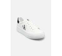 Plateausneaker CALVIN KLEIN "VULC FLATFORM LACEUP LOW LTH", Damen, Gr. 38, schwarz-weiß (weiß), Leder, Lederimitat, unifarben mit Farbeinsatz, Basic, Schuhe Plateausneaker, Schnürschuh, Halbschuh, Fre