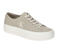 Plateausneaker CALVIN KLEIN JEANS "VULC FLATFORM LOW CV MG", Damen, Gr. 36, beige (natur, weiß), Textil, sportlich, Schuhe, Schnürschuh, Freizeitschuh, Halbschuh mit seitlichem Logo (84651743-36) natu