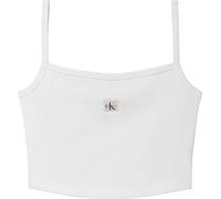 Calvin Klein Women's Sl Woven Label 2X2 Baby Rib Crop LV047F221G Tank Top, White, L