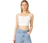 Calvin Klein Women's Sl Woven Label 2X2 Baby Rib Crop LV047F221G Tank Top, White, XS