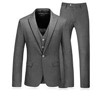 CALVINSUIT Herren 3 Stück Nadelstreifen Anzug EIN Knopf Smoking Jacke Hose Weste