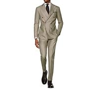 CALVINSUIT Herren Anzug 2 teilig zweireihig Spitzenrevers Business Hochzeits Smoking