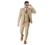 CALVINSUIT Herren Herrenanzug 3 Stück Beige Bräutigam Hochzeit Smoking Jacke Hosen Weste