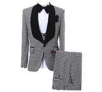 CALVINSUIT Herren Karierter 3-teiliger Herrenanzug mit einem Knopf Hahnentrittmuster Party-Smoking