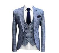 CALVINSUIT Herren Karierter Anzug 3 Stück EIN Knopf Slim Fit Smoking