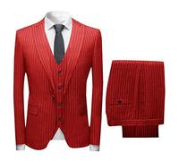CALVINSUIT Herren Nadelstreifen 3 Stück Anzug Slim Fit Einreiher Business Hochzeitsfest Jacke Weste Hosen Set