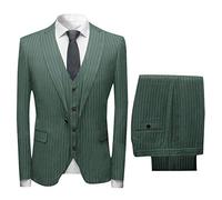 CALVINSUIT Herren Nadelstreifen 3 Stück Anzug Slim Fit Einreiher Business Hochzeitsfest Jacke Weste Hosen Set