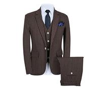 CALVINSUIT Herren Nadelstreifen 3 Stück Anzug Slim Fit Streifen Notch Revers Jacke Smoking