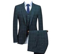 CALVINSUIT Herren Schottenkaro 3-teilig Slim Fit Anzug One Button Smoking Business Hochzeitsgesellschaft Jacke Weste & Hose