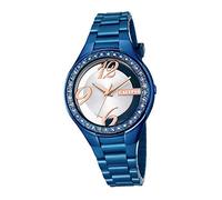 Calypso Damenarmbanduhr Quarzuhr Kunststoffuhr mit Polyurethanband und Glitzersteinchen analog K5679, Farben:blau/weiß