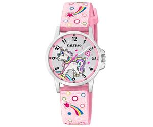 Calypso Kinderuhr Edelstahl analog PU Band rosa Quarzuhr K5776/5