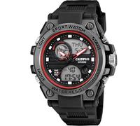 Calypso Uhr Digital Herren Analog aus Kautschuk Schwarz | Wasserdicht 5 ATM Datum und Kalender, Chronograph, Zwei Zeitzonen, Beleuchtung, Alarm, 12 und 24 Stunden K5875/4 Street Style