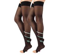 CALZITALY 1/2 Paare Zehenfreie Medizinische Halterlose mit Starker Abgestufter Kompression 18-22 mm/Hg | Schwarz, Hautfarbe | S, M, L, XL | 140 DEN | Made in Italy (2 Paare - Black, S)