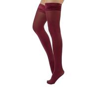 CALZITALY Blickdichte Halterlose Strümpfe mit Samt Bund | Schwarz, Rot, Grün | S - 4XL | 60 DEN | Made in Italy (XL, Portwine)