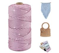 CAMAL Glitzern Makramee Garn 3mm x 100m Metallisch Garn für Taschen Häkeln & Stricken, Polyester Rope Luxus Häkelgarn für Taschen, Puppen, Decken, DIY-Dekoration (Rosa-Silber)