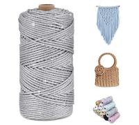 CAMAL Glitzern Makramee Garn 3mm x 100m Metallisch Garn für Taschen Häkeln & Stricken, Polyester Rope Luxus Häkelgarn für Taschen, Puppen, Decken, DIY-Dekoration (Silber)