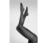 Camano Damen Strumpfhose mit elegantem Herz Muster 20 DEN druckfreie Passform Baumwollzwickel hearts 1er Pack L black