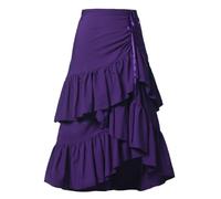 CAMDOM Damenrock, mehrlagiger Rüschenrock, asymmetrischer Saum, Midirock, Kordelzug an der Taille, A-Linie, fließender Sommerrock, violett, X-Small/Small