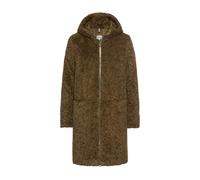 camel active Damen Teddyfell Mantel lang mit Frontzipper & Kapuze Dunkelkhaki, womenswear-40