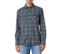 camel active Herren Kariertes Hemd aus Reiner Baumwolle Blau-Grau, Menswear-M