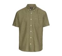 camel active Herren Kurzarmhemd aus einem Baumwoll-Leinenmix Dunkelgrün, Menswear-L