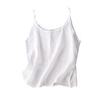 Cami Shirt mit Spaghettiträgern, Rundhalsausschnitt, einfarbig, Baumwoll Leinen Stoff, leichtes, ärmelloses Camisole, Strandweste, Lagen Tanktop