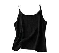 Cami Shirt mit Spaghettiträgern, Rundhalsausschnitt, einfarbig, Baumwoll Leinen Stoff, leichtes, ärmelloses Camisole, Strandweste, Lagen Tanktop