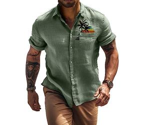 Camicia Casual Button down da Uomo Palm Tree stampata in 3D a Maniche Corte Camicie Vintage larghe Top Della Camicia da spiaggia estiva