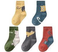 Camilife 5 Paar Baby Jungen Mädchen Gekämmte Baumwolle 32s/2 Garn Socken Set Babysocken Weich Süß und Lieblich Kätzchen Muster - 0-12 Monate