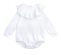 Camilife Baby Langarm Body Wickelbody 100% Baumwolle Langarmshirt mit Rüschenkragen Puppenkragen Babymode Weich Niedlich - Einfarbig Weiß Größe 6M