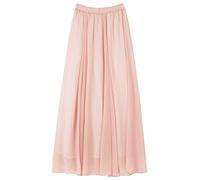 CAMILIFE Damen Chiffon Langer Rock Maxirock Strandrock Bodenlanger Chiffonrock Einfarbig Damenrock für Sommer Strand Alltag Party Rocklänge 100cm - Hellrosa