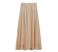 CAMILIFE Damen Chiffon Langer Rock Strandrock Maxirock Chiffonrock Damenrock für Sommer Strand Alltag Party Rocklänge 100cm - Einfarbig Nackte Farbe, 34-40