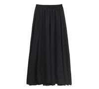 CAMILIFE Damen Chiffon Langer Rock Strandrock Maxirock Chiffonrock Damenrock für Sommer Strand Alltag Party Rocklänge 100cm - Einfarbig Schwarz
