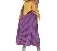 Camilife Damen Mädchen Plisseerock in Maxilänge Plissee-Maxirock Elastische Chiffon Langer Faltenrock Elastischer Bund für Frühling Sommer Herbst - 90cm Einfarbig Violett