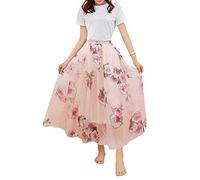 Camilife Damen-Strandrock aus Chiffon mit Blumenmuster, Maxirock, langer Rock, bedruckter Chiffonrock, weich, glatt, dünn, cool für den Sommer, Rocklänge 80 cm / 90 cm, mehrfarbig, groß