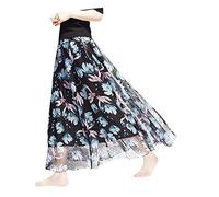 Camilife Damen-Strandrock aus Chiffon mit Blumenmuster, Maxirock, langer Rock, bedruckter Chiffonrock, weich, glatt, dünn, cool für den Sommer, Rocklänge 80 cm / 90 cm, mehrfarbig, groß