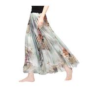 Camilife Damen-Strandrock aus Chiffon mit Blumenmuster, Maxirock, langer Rock, bedruckter Chiffonrock, weich, glatt, dünn, cool für den Sommer, Rocklänge 80 cm / 90 cm, mehrfarbig, groß