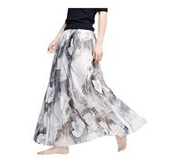 Camilife Damen-Strandrock aus Chiffon mit Blumenmuster, Maxirock, langer Rock, bedruckter Chiffonrock, weich, glatt, dünn, cool für den Sommer, Rocklänge 80 cm / 90 cm, mehrfarbig, groß