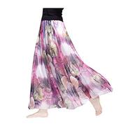 Camilife Damen-Strandrock aus Chiffon mit Blumenmuster, Maxirock, langer Rock, bedruckter Chiffonrock, weich, glatt, dünn, cool für den Sommer, Rocklänge 80 cm / 90 cm, mehrfarbig, groß