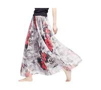 Camilife Damen-Strandrock aus Chiffon mit Blumenmuster, Maxirock, langer Rock, bedruckter Chiffonrock, weich, glatt, dünn, cool für den Sommer, Rocklänge 80 cm / 90 cm, mehrfarbig, groß