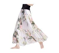 Camilife Damen-Strandrock aus Chiffon mit Blumenmuster, Maxirock, langer Rock, bedruckter Chiffonrock, weich, glatt, dünn, cool für den Sommer, Rocklänge 80 cm / 90 cm, mehrfarbig, groß