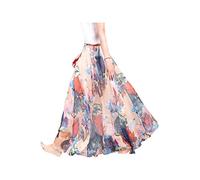 Camilife Damen-Strandrock aus Chiffon mit Blumenmuster, Maxirock, langer Rock, bedruckter Chiffonrock, weich, glatt, dünn, cool für den Sommer, Rocklänge 80 cm / 90 cm, mehrfarbig, groß